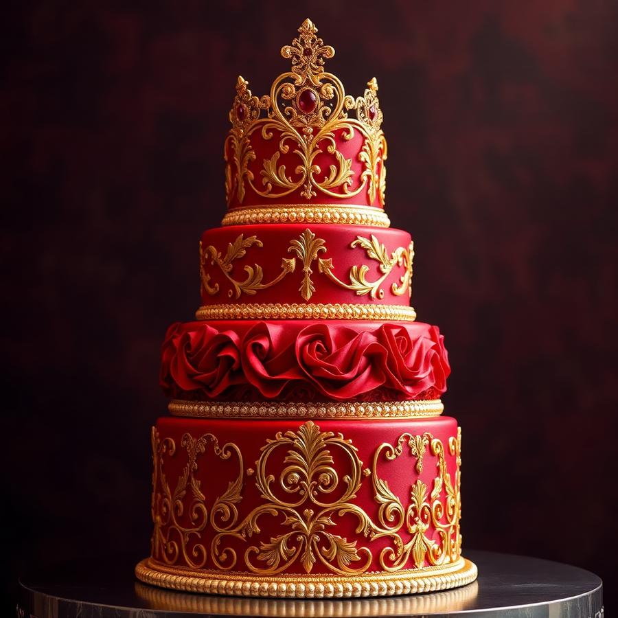 Red and gold royal quinceañera cake